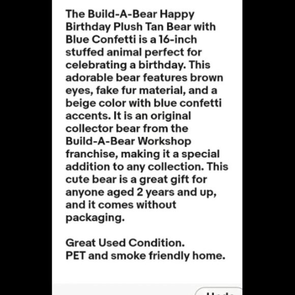 Build a Bear Happy Birthday Plush Tan Bear Blue Confetti Plush Stuffed Animal - Picture 2 of 11